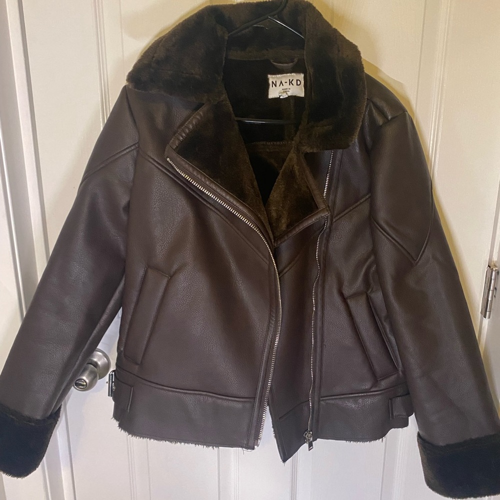 NA-KD brown aviator jacket